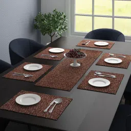 saral home Donald (18x13) Brown Polyester (Set of 7) Table Linen Set-picture-0
