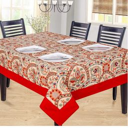 SHADES of LIFE Red & Green Floral Printed Cotton 4-Seater Table Covers-1