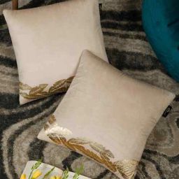 hosta homes Cream Velvet Abstract 16X16 Inches Cushion Covers (Pack of 2)-picture-23