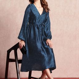 all about you Floral Puff Sleeve Satin A-Line Midi Dress-image-53