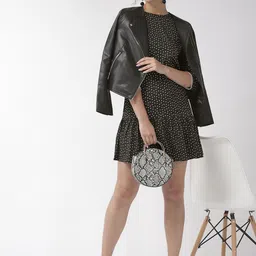 Style Quotient Women Black & White Polka Dots Printed Drop-Waist Dress-image-56