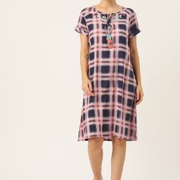 ETC Checked Tie-Up Neck Nightdress-2