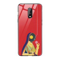 DailyObjects Red & Blue Disk Queen OnePlus 7 Glass Case image 1