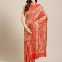 Mitera Red & Golden Woven Design Kanjeevaram Saree-image-36