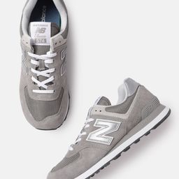 New Balance Men 574 Grey & Silver-Toned Woven Design Suede Sneakers-20