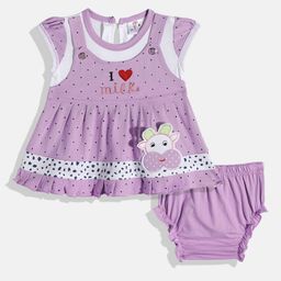 BABYMAX Infant Girls Polka Dot Printed Pure Cotton Pinafore Dress With Bloomers-image-41