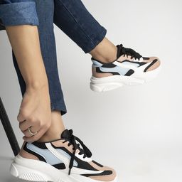 Shoetopia Women Black Colourblocked Sneakers-42