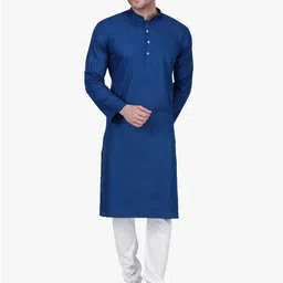 RAJUBHAI HARGOVINDAS Men Navy Blue Checked Straight Kurta-picture-19
