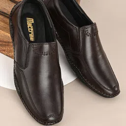 Mactree Men Brown Solid Leather Formal Slip-Ons-image-57