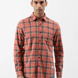 Wrangler Dark Grey & Rust Regular Fit Check Shirt-image-73