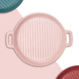 Clay Craft Pink Ceramic Round Grill Plate With Handle-42
