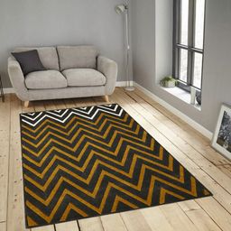 PRESTO Yellow & Grey Printed Hand Tufted Wool Anti-Skid Carpet-45