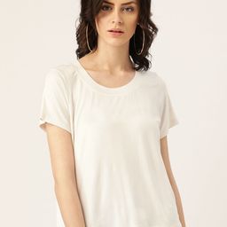 Rute Women White Solid Round Neck T-shirt-image-52