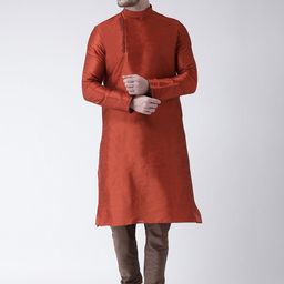 DEYANN Men Rust Orange Solid Straight Kurta-picture-34