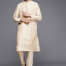 Manyavar Men Beige Ethnic Motifs Printed Kurta with Churidar-58
