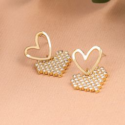 KRENOZ Gold-Plated Crystals Studded Heart Shaped Drop Earrings-32