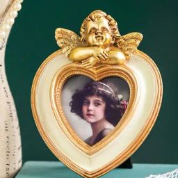 Art Street Gold Engineered Wood Retro Angel Premium Designer Heart Table Photo Frame-26