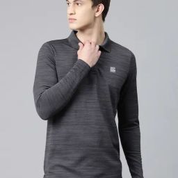 ALCIS Dark Grey Anti Static Slim Fit Textured Sports Polo T-Shirt-image-87