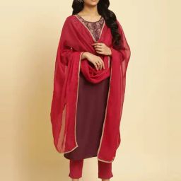 W Maroon Embellished Dupatta-27
