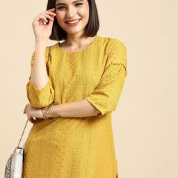 Anouk Mustard Yellow Ethnic Motifs Embroidered Kurta-image-74