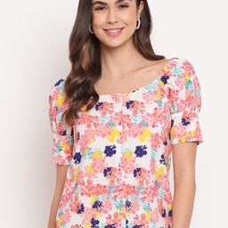 Mayra Women Pink Floral Printed Crepe Regular Top-image-68