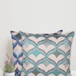 Home Set Of 2 Blue & Sea Green Geometric Square Cushion Covers-51