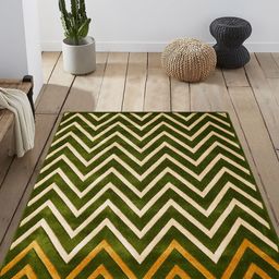PRESTO Green & Beige Chevron Patterned Hand Tufted Wool Anti-Skid Carpet-24