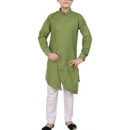 Pro-Ethic Style Developer Kids Olive & White Solid Full Sleeves Kurta with Pyjamas-image-77