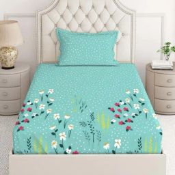 Layers Duracount Sea Green Cotton Blend 225 TC Single Size Bed Sheet with Pillow Cover-image-29