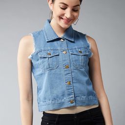 DOLCE CRUDO Women Blue Solid Denim Jacket-image-40