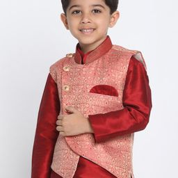 JBN Creation Boys Pink & Gold-Coloured Woven Design Nehru Jacket-3