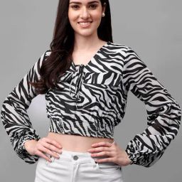 MASAKALI.CO Black & Off White Animal Print Crop Top-picture-10