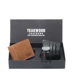 Teakwood Leathers Tan Casual Leather Bi-Fold Wallet with Belt Gift Set for Men-25