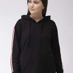 plusS Women Black Solid Hooded Sweatshirt-image-20