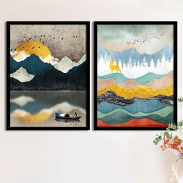 Art Street Set Of 2 Multicoloured Mountain Matte Printed Wall Arts-30