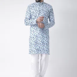 Hangup Men White Geometric Printed Kurta-picture-9
