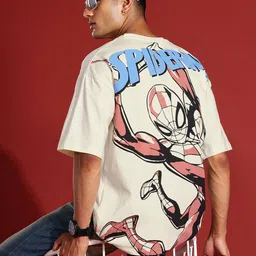 MARVEL STREET Spiderman Print Drop-Shoulder Sleeves Pure Cotton Oversized T-shirt-image-86