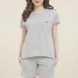 Clovia Grey Textured Short Set-picture-9
