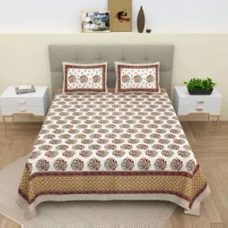 Bella Casa Ethnic Collection Brown Cotton 180 TC Bedsheet with 2 Pillow Covers-picture-15