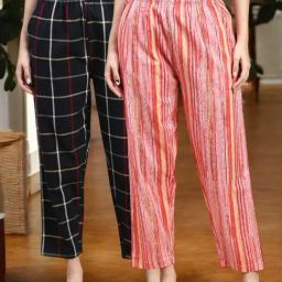 Kryptic Pink & Black Cotton Relaxed Fit Printed Lounge Pants - Pack of 2-image-94