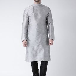 DEYANN Men Grey Solid Straight Kurta-image-8