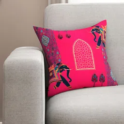 SEJ by Nisha Gupta Red Set of Single Ethnic Motifs Square Cushion Covers-20