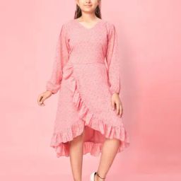 Aarika Kids Pink Printed Full Sleeves Dress-image-40