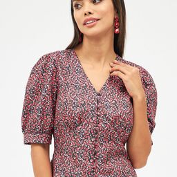 Harpa Coral Floral Printed V-Neck Shirt Style Top-image-23