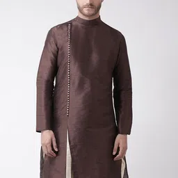 DEYANN Men Brown Solid Straight Kurta-image-77