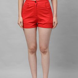 Athena Women Red Solid Regular Fit Chino Shorts-image-60