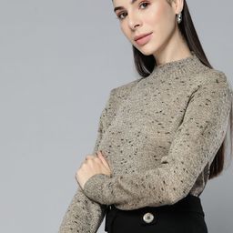 Chemistry Women Beige High-Neck Speckled Pullover Sweater-image-45