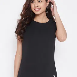 Camey Women Black Solid Round Neck T-shirt-image-7