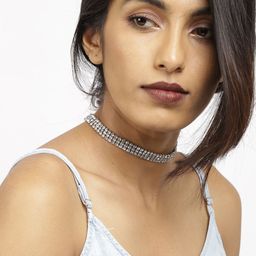 OOMPH Silver-Toned Stone-Studded Choker Necklace-image-5