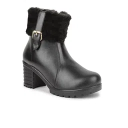 VALIOSAA Women Black Solid Block Heel Winter Boots-6